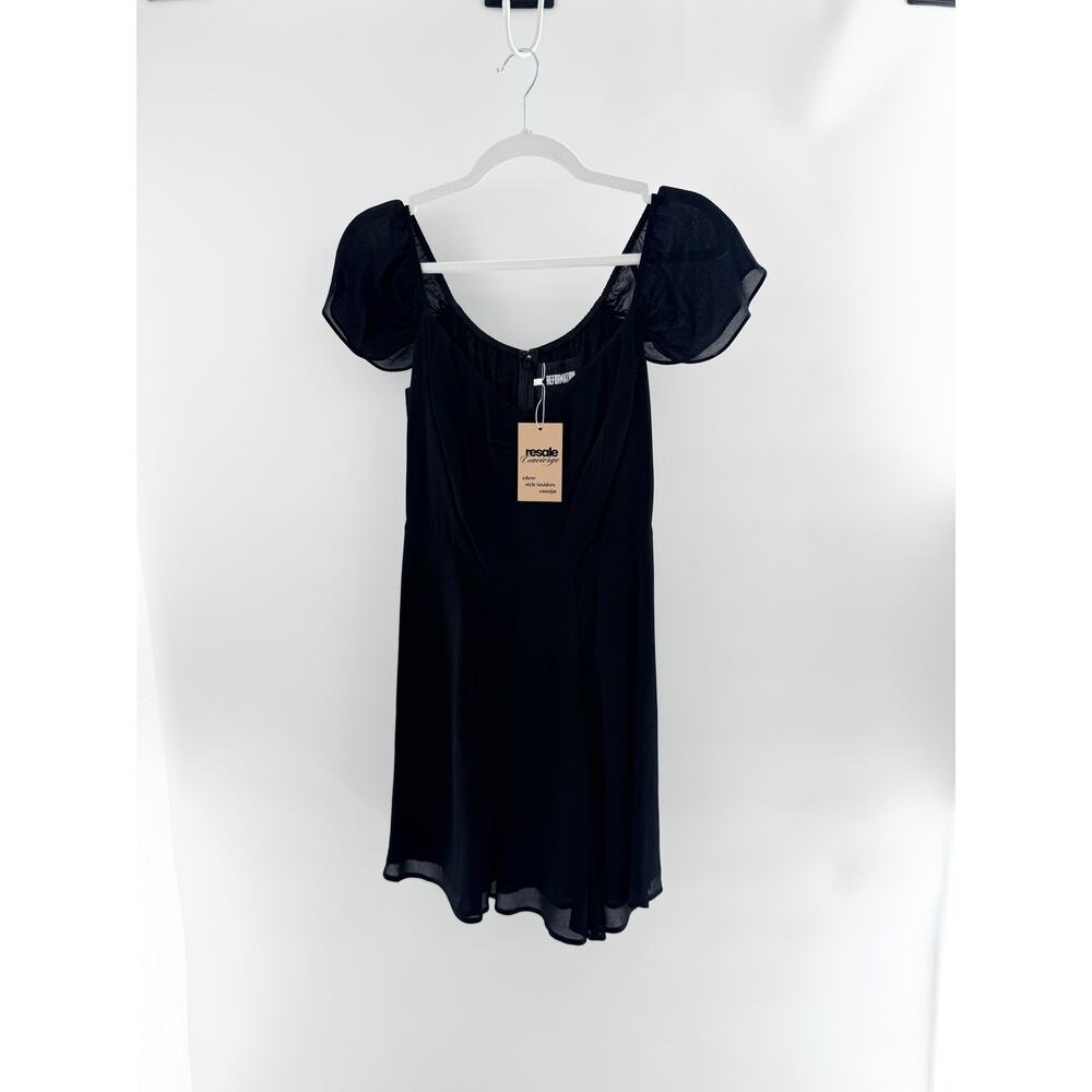 NWT Reformation Semi-Sheer Flutter Sleeve V-Neck Mini Dress Black Size 4 / Small